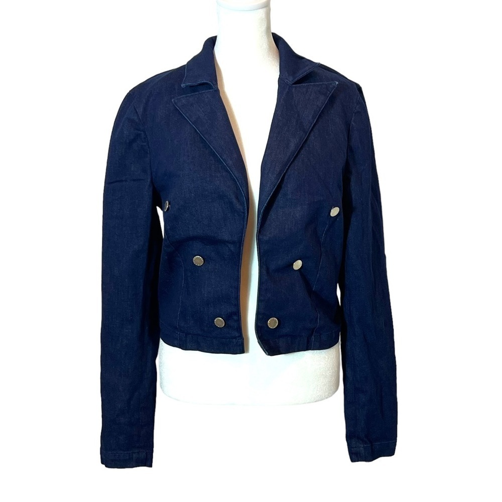L'AGENCE Denim Cropped Blazer Jacket, Size S